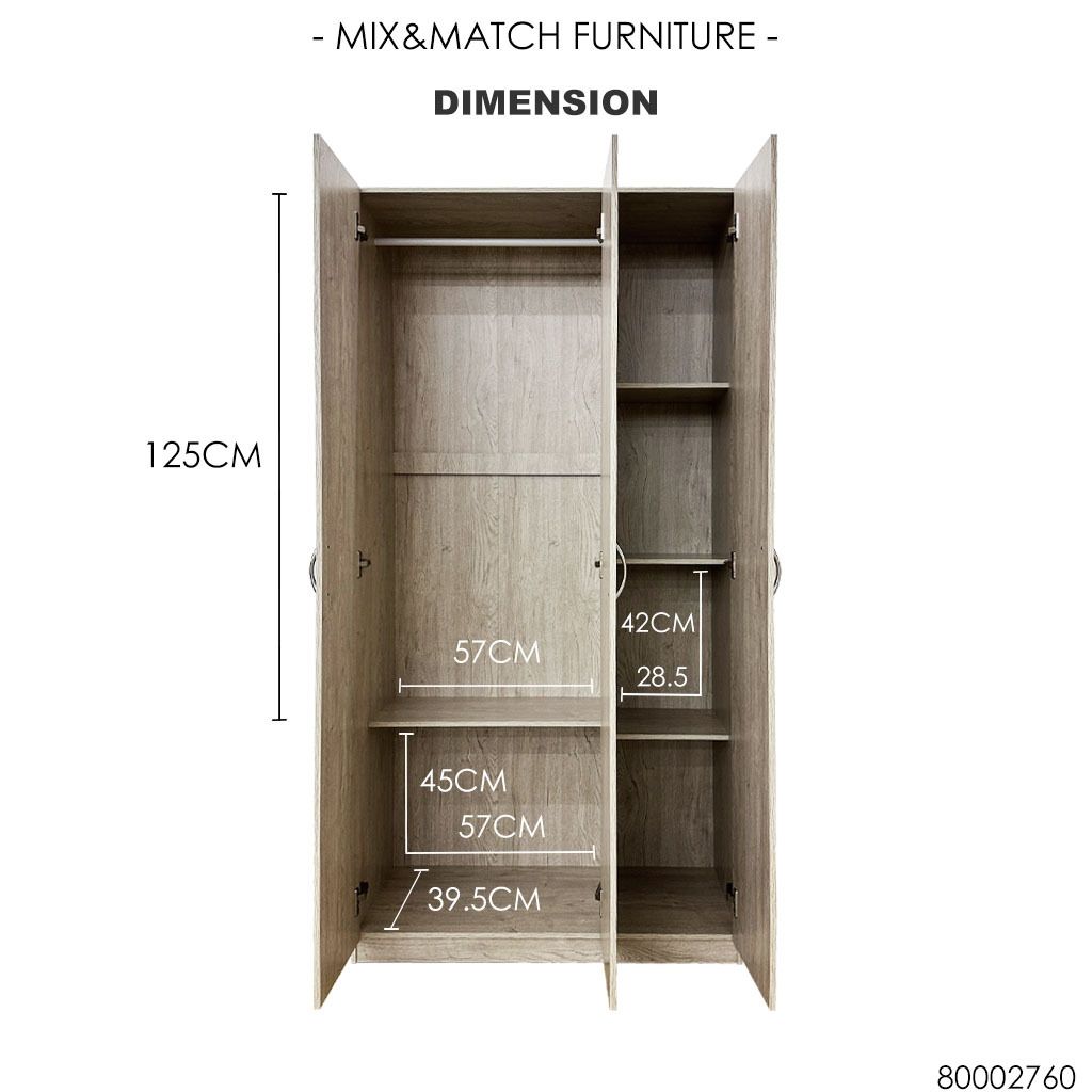 3 DOORS WARDROBE (URBAN SNOW) INTERNAL DIMENSION