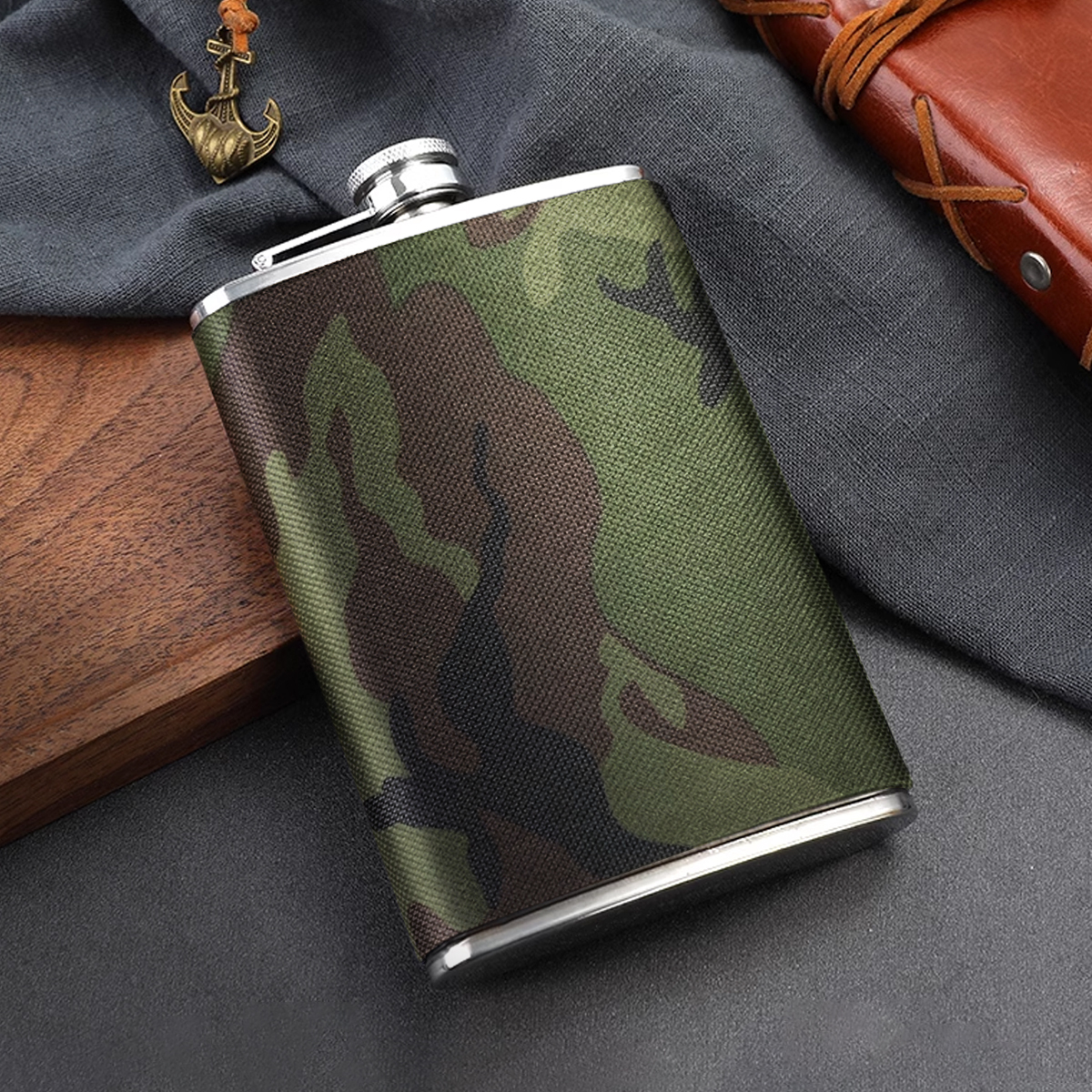 304不鏽鋼隨身酒壺 迷彩款 8oz_2