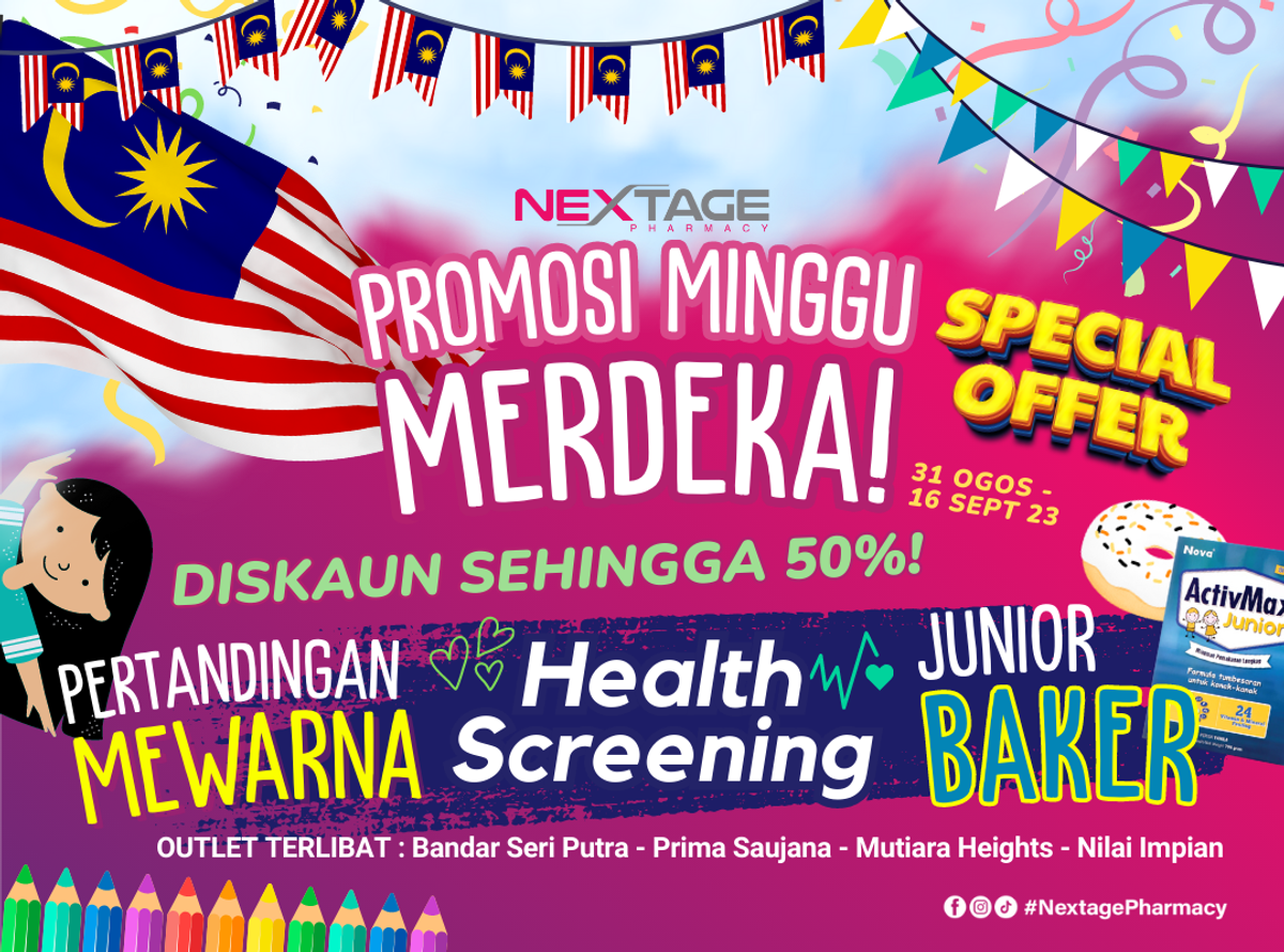 Promosi Minggu Merdeka 2023 | Mega Sale, Pertandingan Mewarna, Junior Baker dan Health Screening.