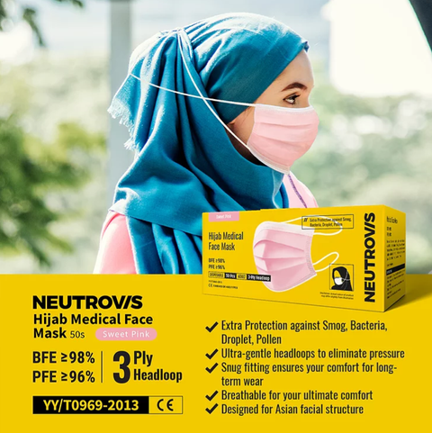 NEUTROVIS Hijab Medical face mask - Headloop mask peliup muka hijab ...