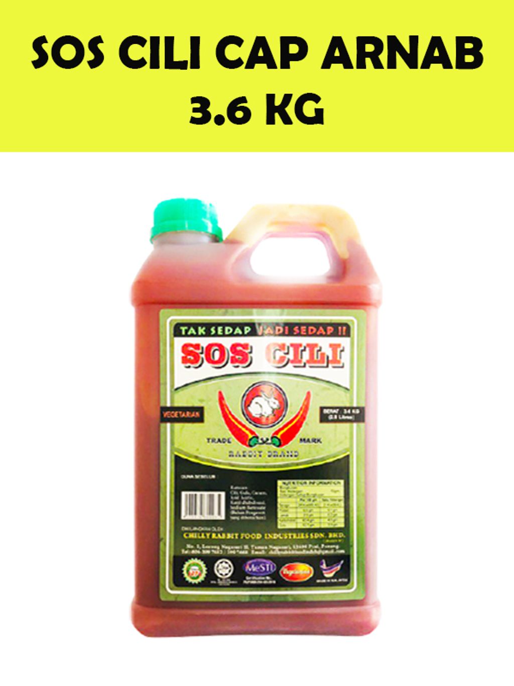 Sos Cili Cap Arnab / Rabbit Brand Chilli Sauce [3.6 KG] Wunilink Grocer