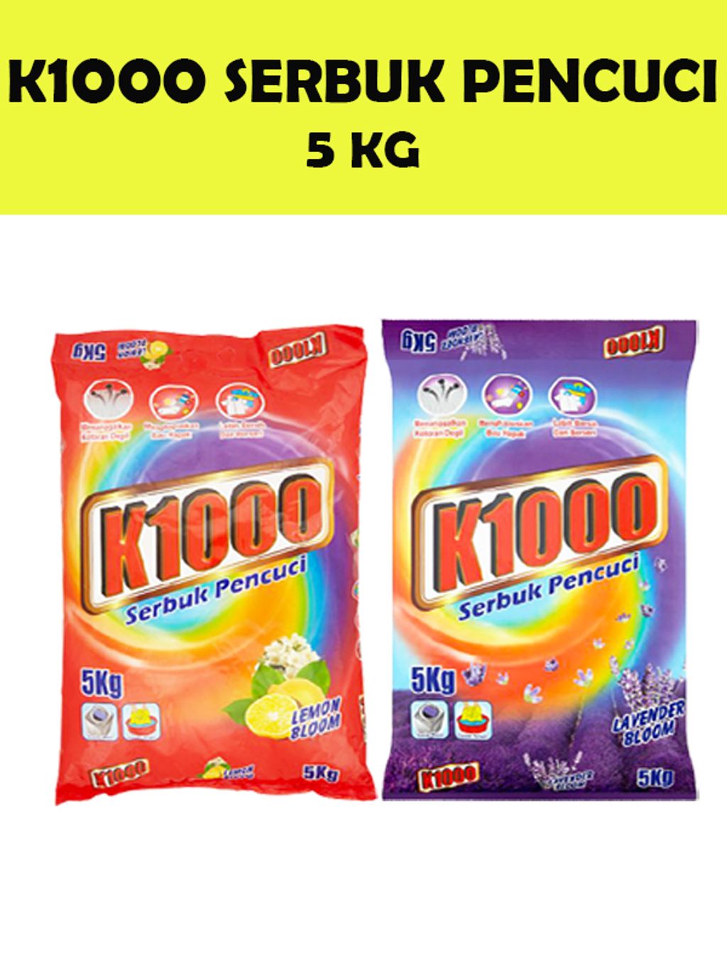 K1000 Serbuk Pencuci Detergent Powder 5 Kg Lemon Bloom Lavender Bloom Wunilink Grocer