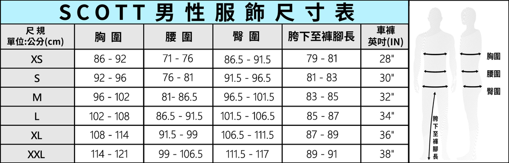 男服飾尺寸- 更新