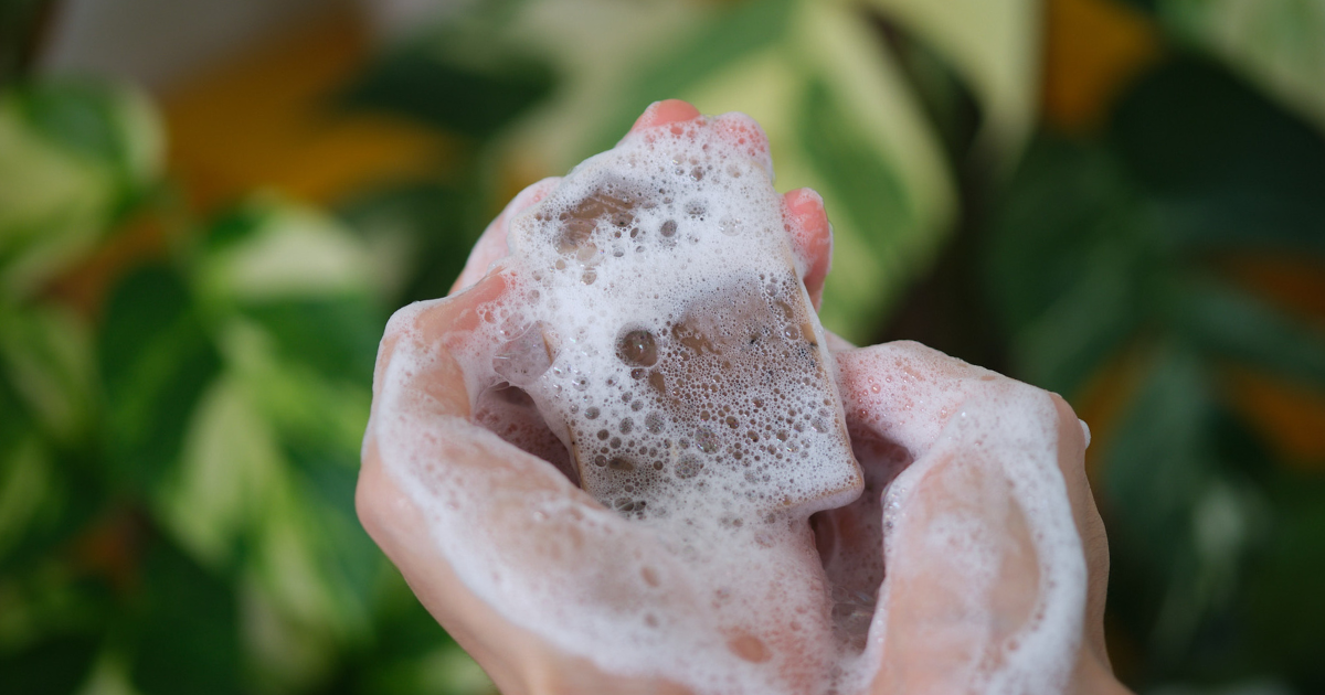 Burdock Balance Homemade Soap with bubbles