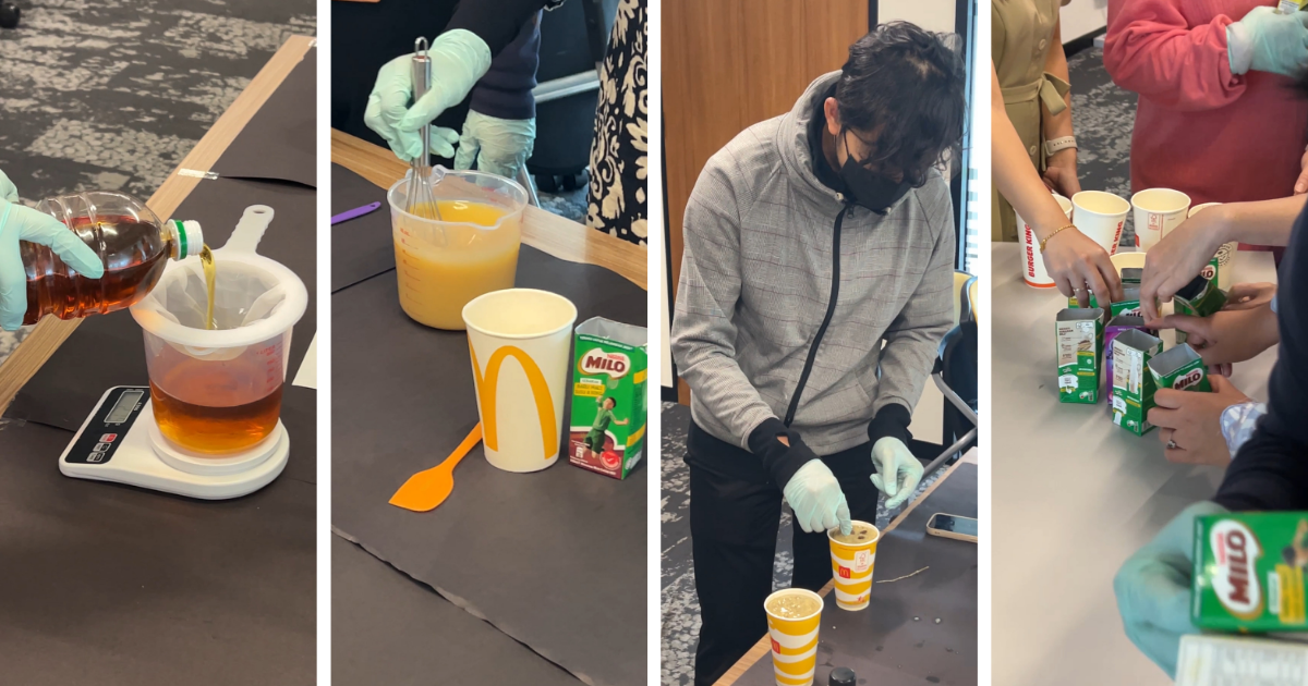 Participant making soap
