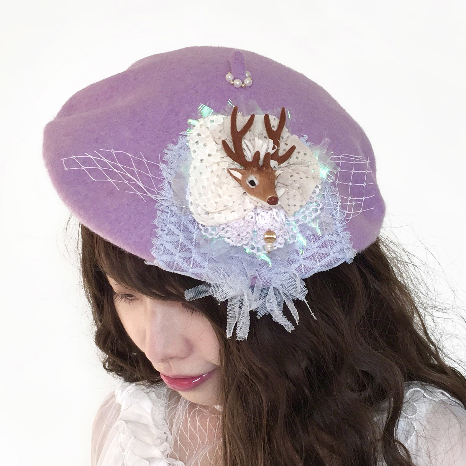 小鹿法式貴族淺紫色貝蕾帽 實戴圖 風后妃設計