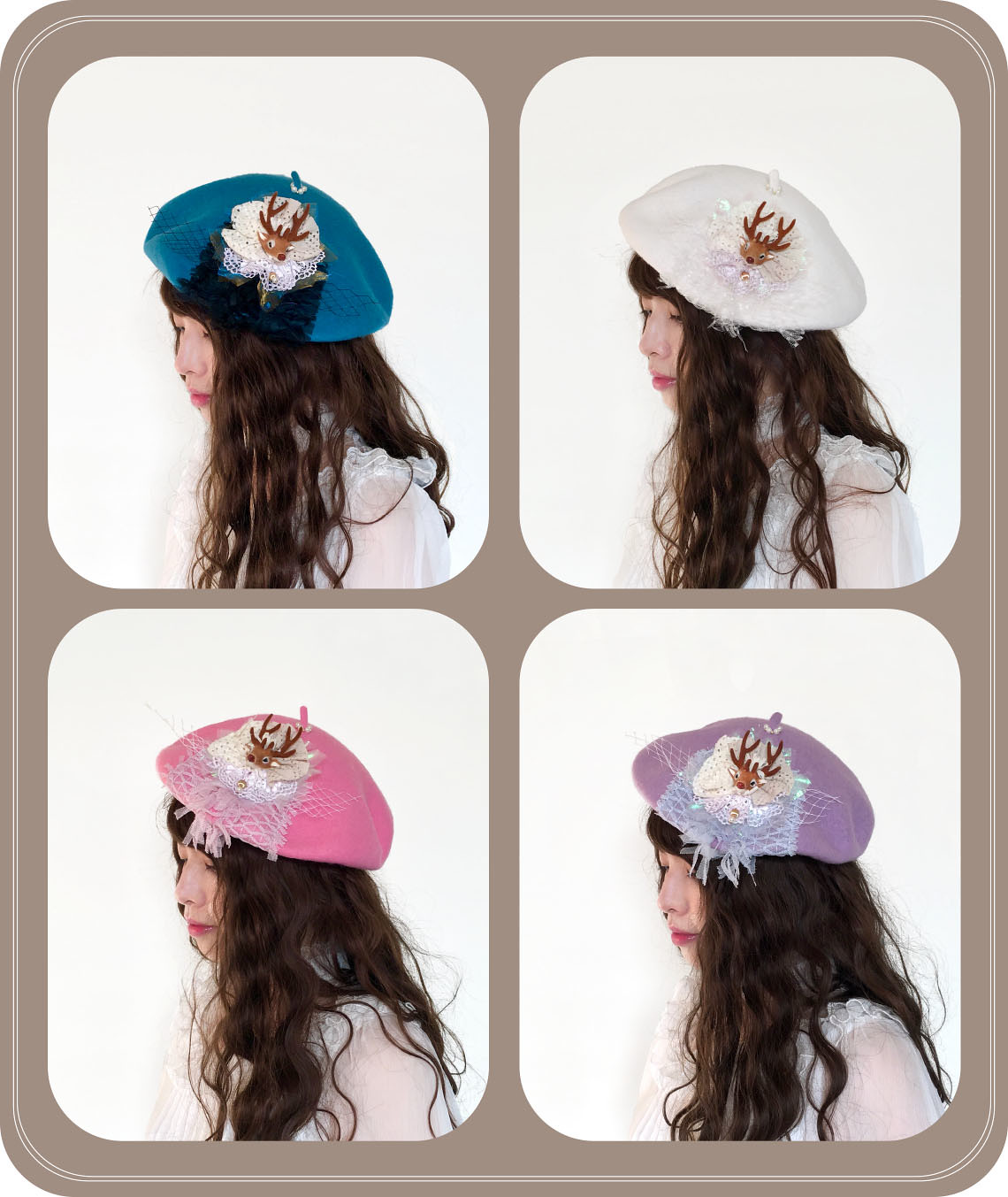 小鹿法式貴族貝蕾帽 四色側戴圖 風后妃設計