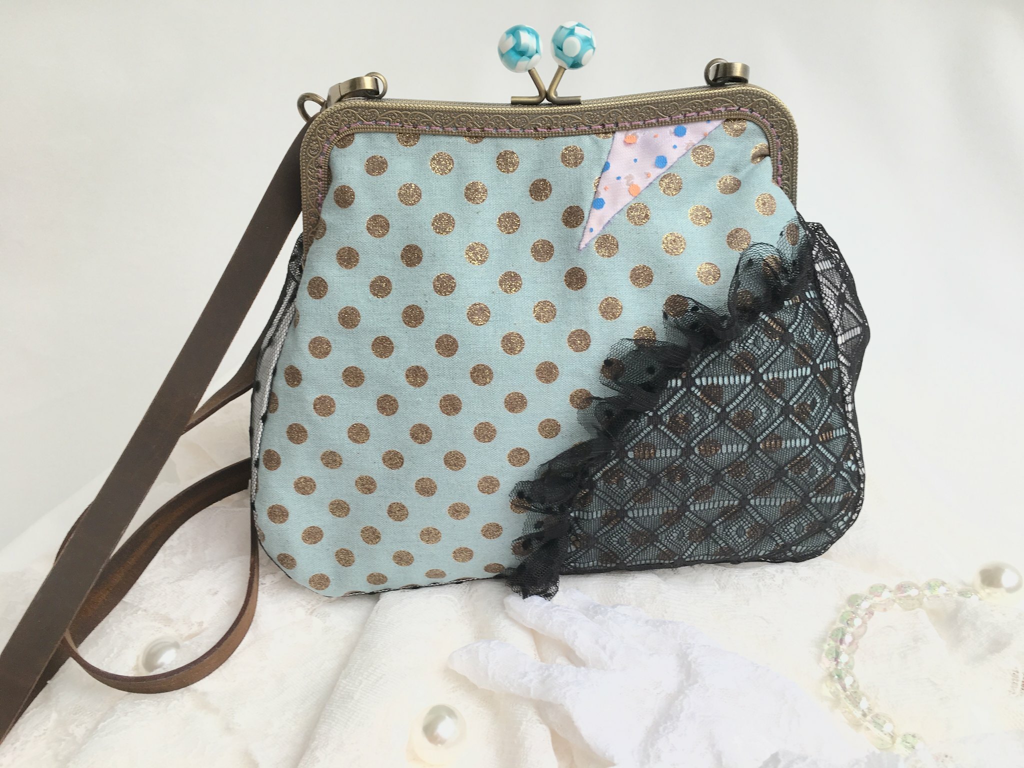 口金包金蔥點點吻鎖包gamaguchi polka dot clasp bag kisslock frame bag for lady gift 風后妃設計