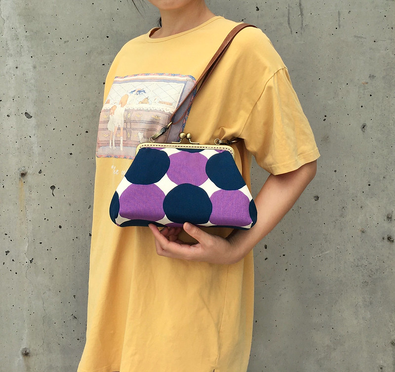 防潑水 雙色大圓點帆布口金包 藍×紫 生日禮物 風皿設計