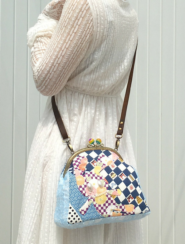 藍色格子口金包 重工手作斜背包包 handmade gamaguchi pouch clasp kisslock bag 風后妃設計