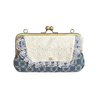 藍色花磚長夾口金包 錢包 gamaguchi purse clasp clutch kisslock bag 風后妃設計
