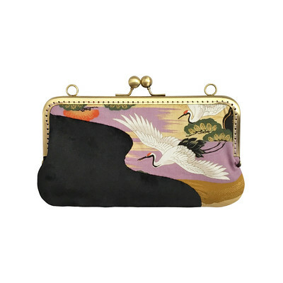仙鶴 黑色長夾錢包 手作口金包 handmade gamaguchi purse clasp clutch kisslock bag 風后妃設計