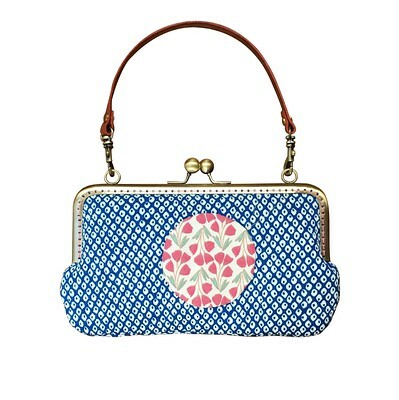 藍色點點長夾錢包 手提口金包 handmade gamaguchi purse clasp clutch kisslock bag 風后妃設計