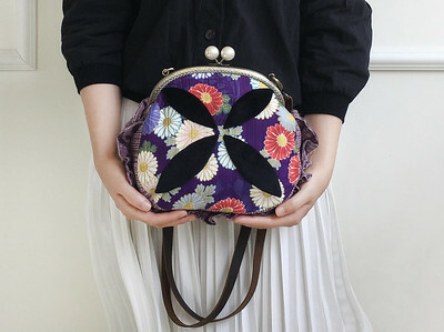 和風菊 珍珠口金包 斜背吻鎖包 handmade gamaguchi pouch clasp kisslock bag 風后妃設計