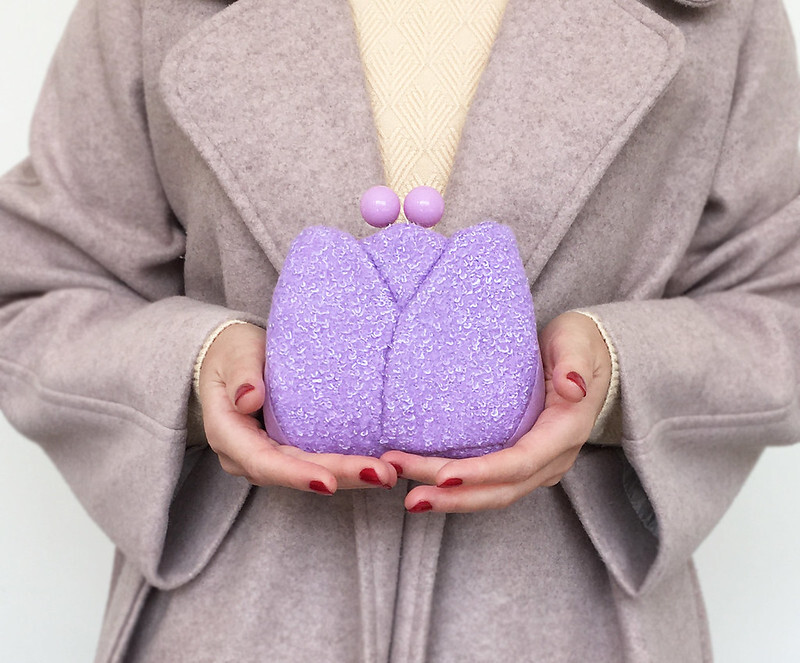 紫色皮夾 花苞短夾 錢包 口金包 風后妃設計 purple wallet kiss lock purse lady gift