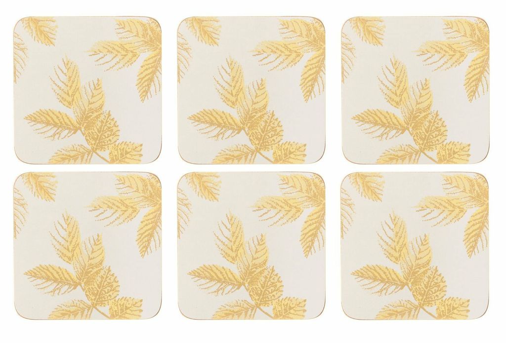 Portmeirion Sara Miller Chelsea Etched Leaves Coasters, Set of 6 Light