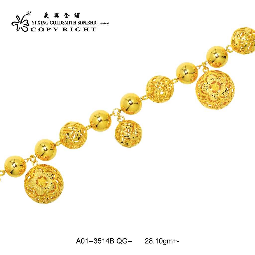 B3514 Gold Bracelet 光珠间倒模通珠手链– Yi Xing Goldsmith