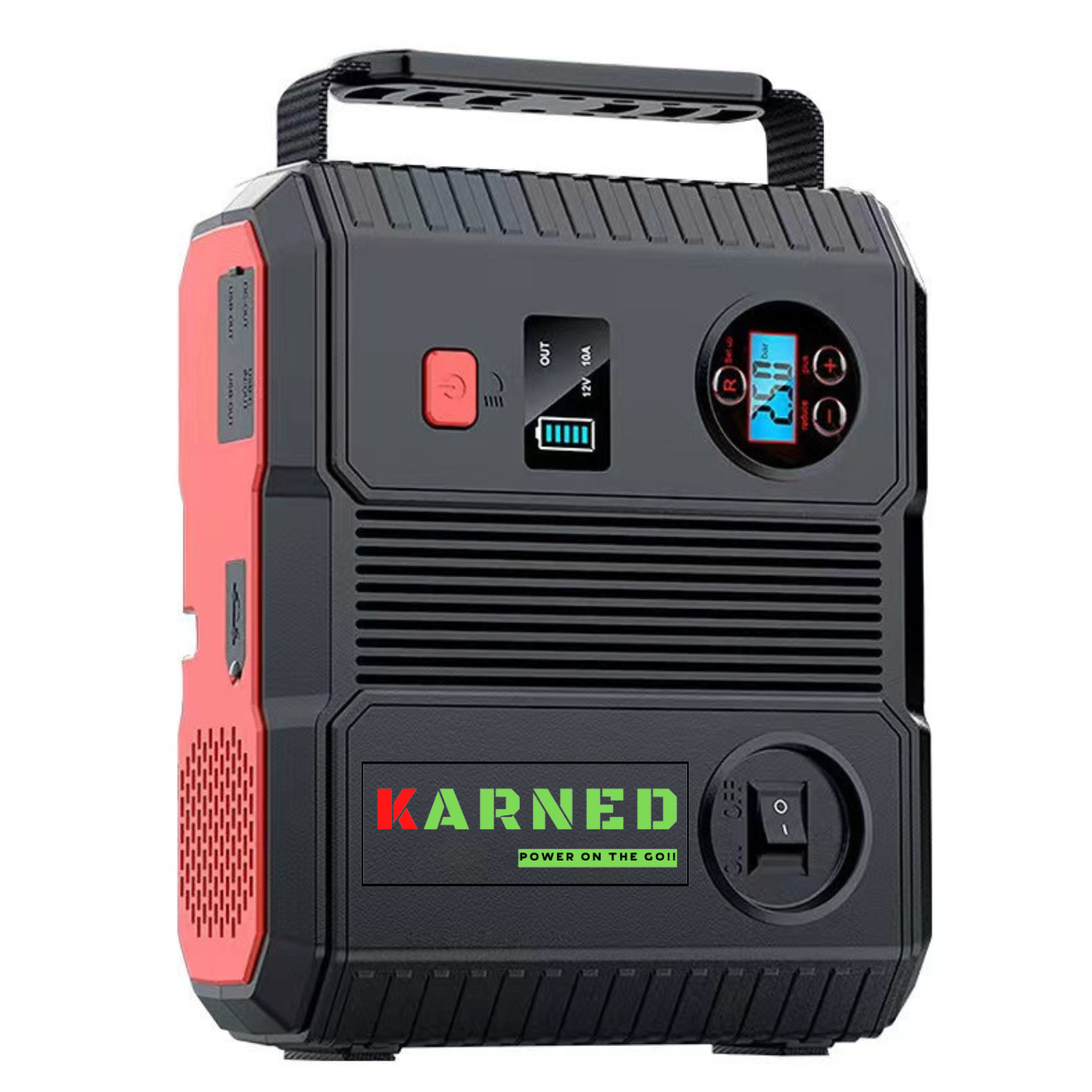 ToughTested - Vehicle Jump Starter with Air Pump Tire Inflator & Built-in  Portable Charger Powerbank
