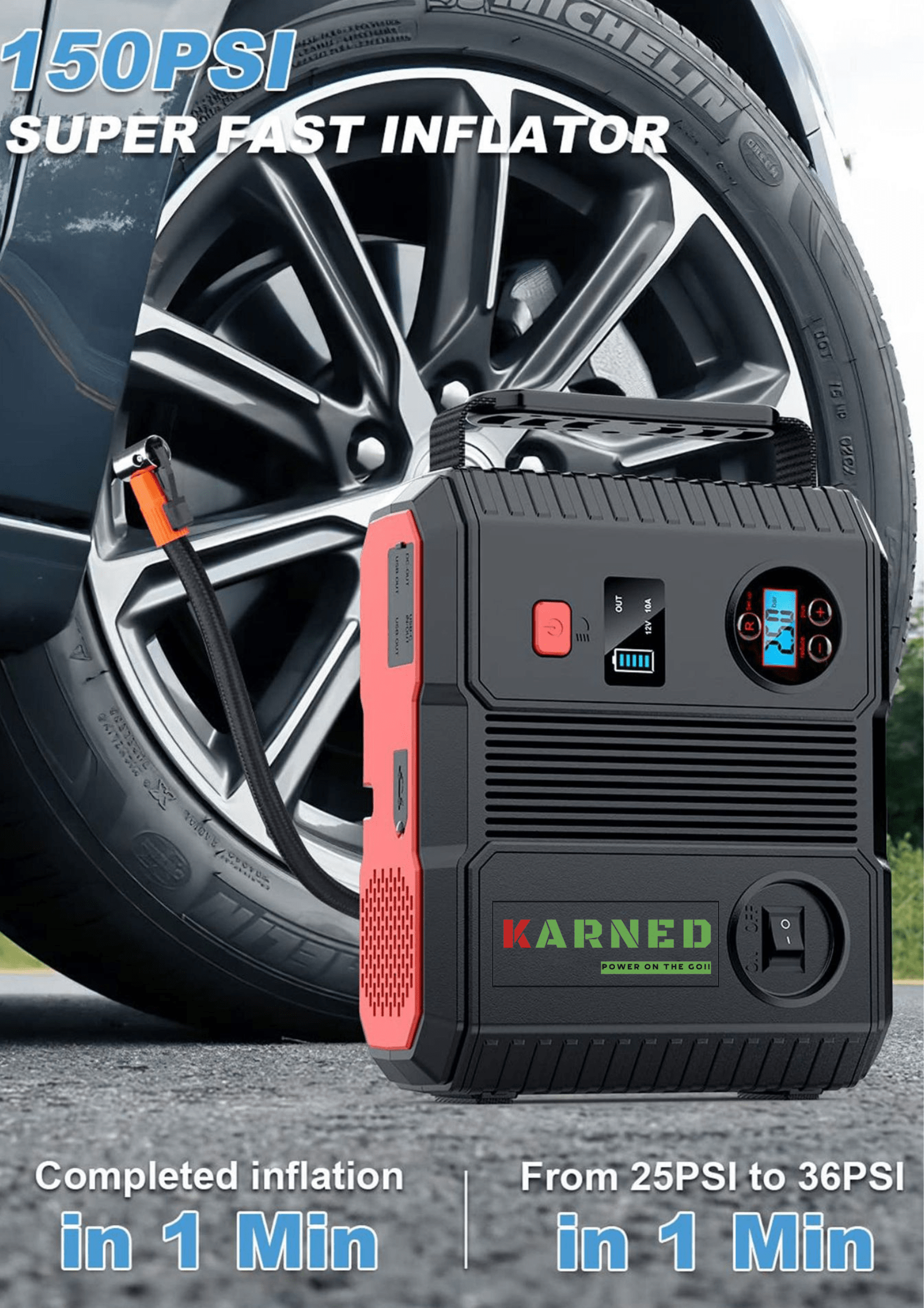 2 In 1 Car Jump Starter Power Bank With Air Compressor Tire Pump
