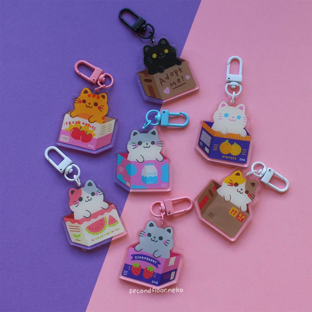 Cats in Boxes Acrylic Keychain secondfloor.neko secondfloorneko