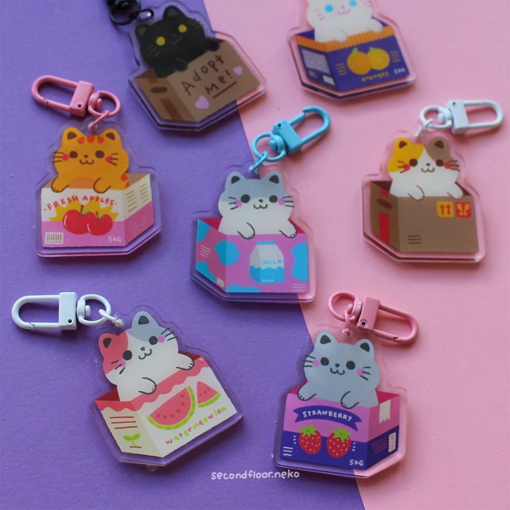 Cats in Boxes Acrylic Keychain secondfloor.neko secondfloorneko