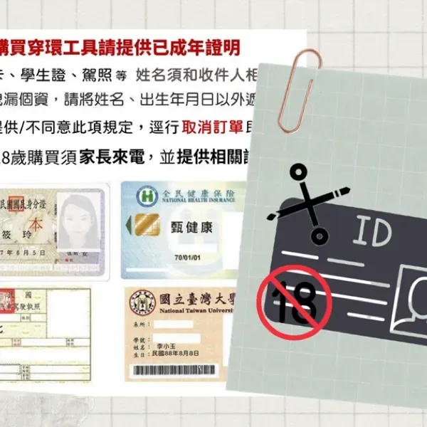 購買穿洞工具需提供成年證明