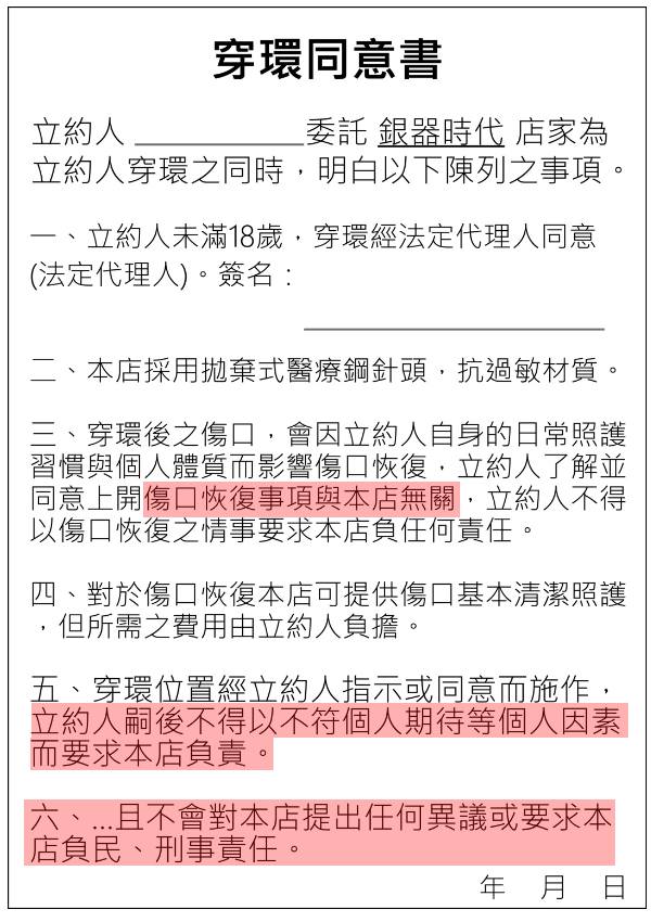 銀器時代的穿環同意書