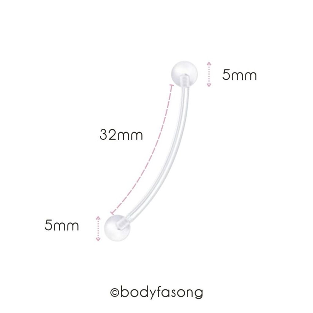 懷孕用肚臍環基本款，尺寸標示長32mm 球5x5mm