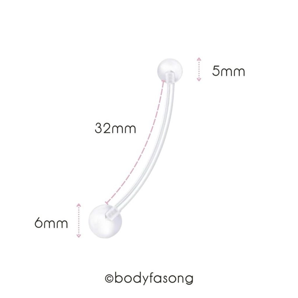 懷孕用肚臍環基本款，尺寸標示長32mm 球5x6mm