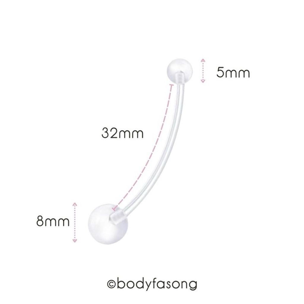 懷孕用肚臍環基本款，尺寸標示長32mm 球5x8mm