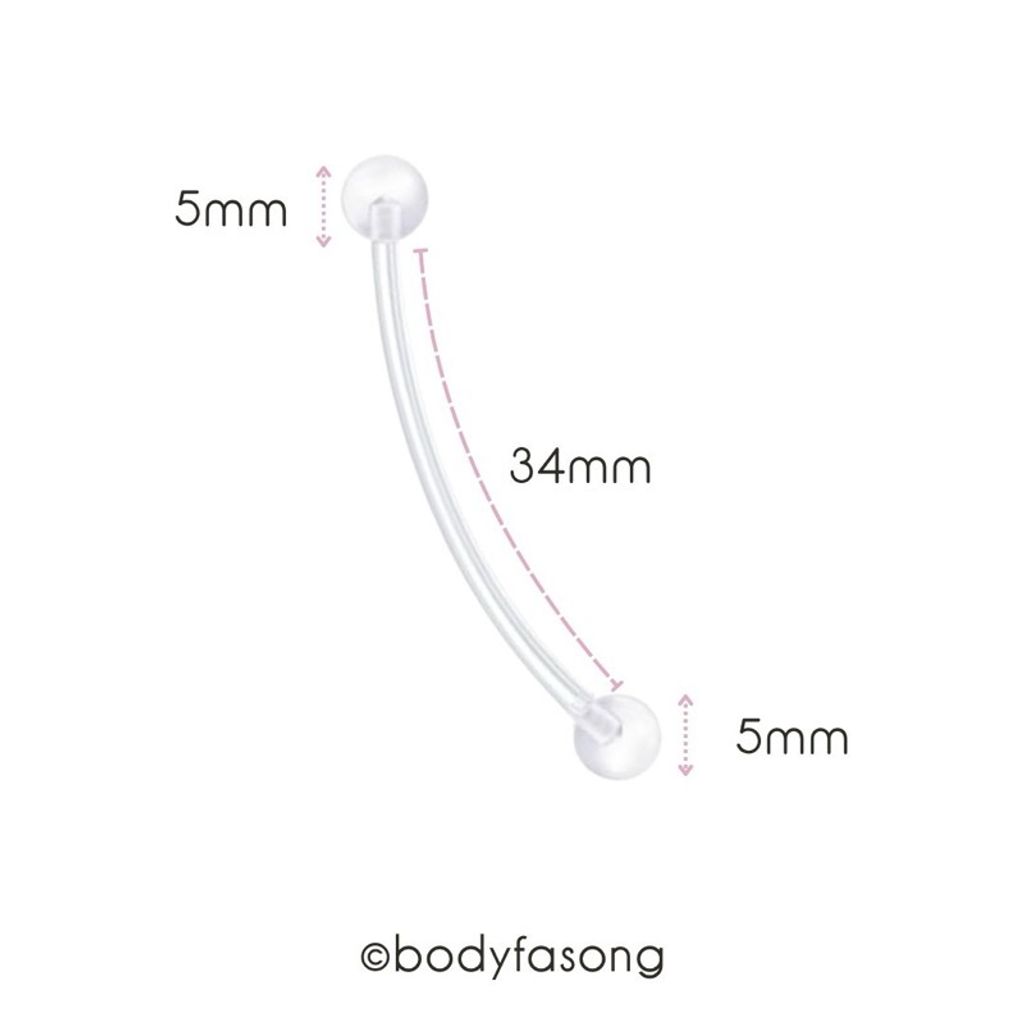 懷孕用肚臍環基本款，尺寸標示長34mm 球5x5mm