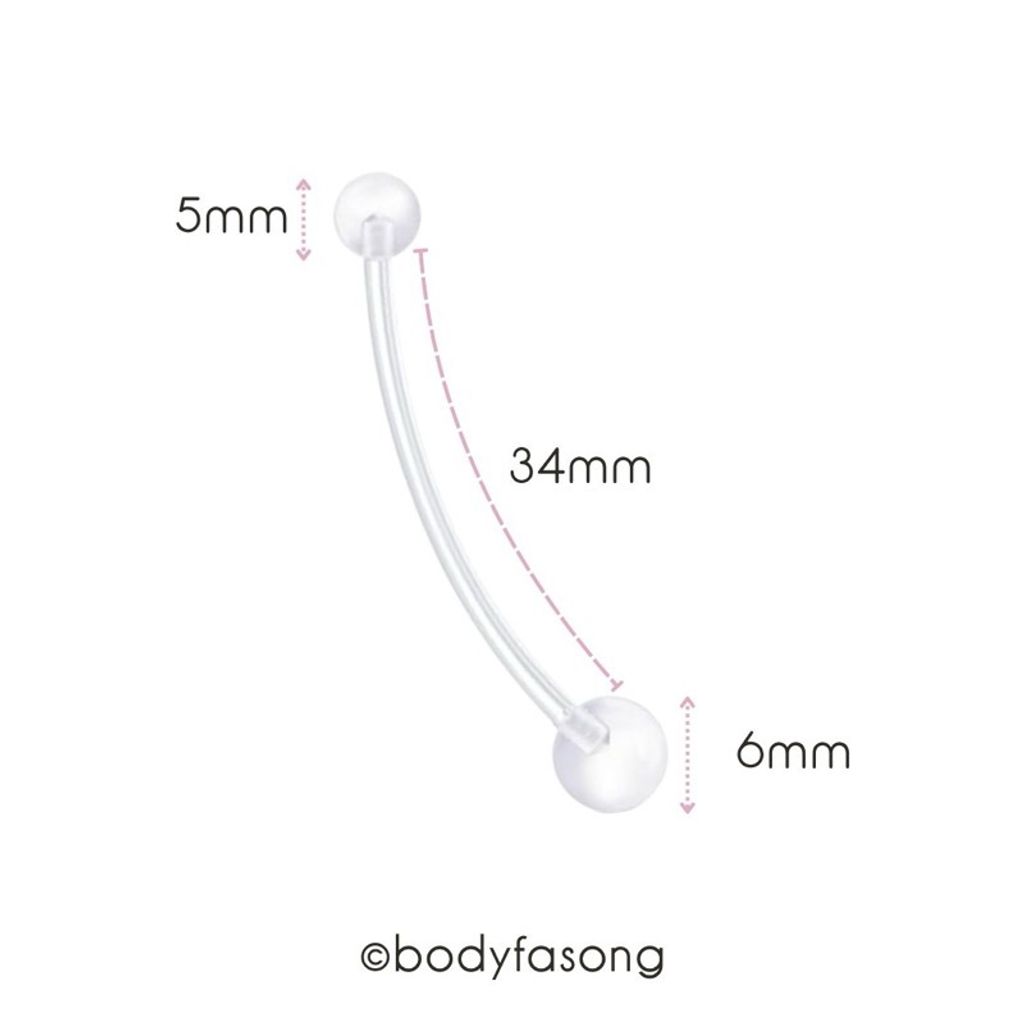 懷孕用肚臍環基本款，尺寸標示長34mm 球5x6mm