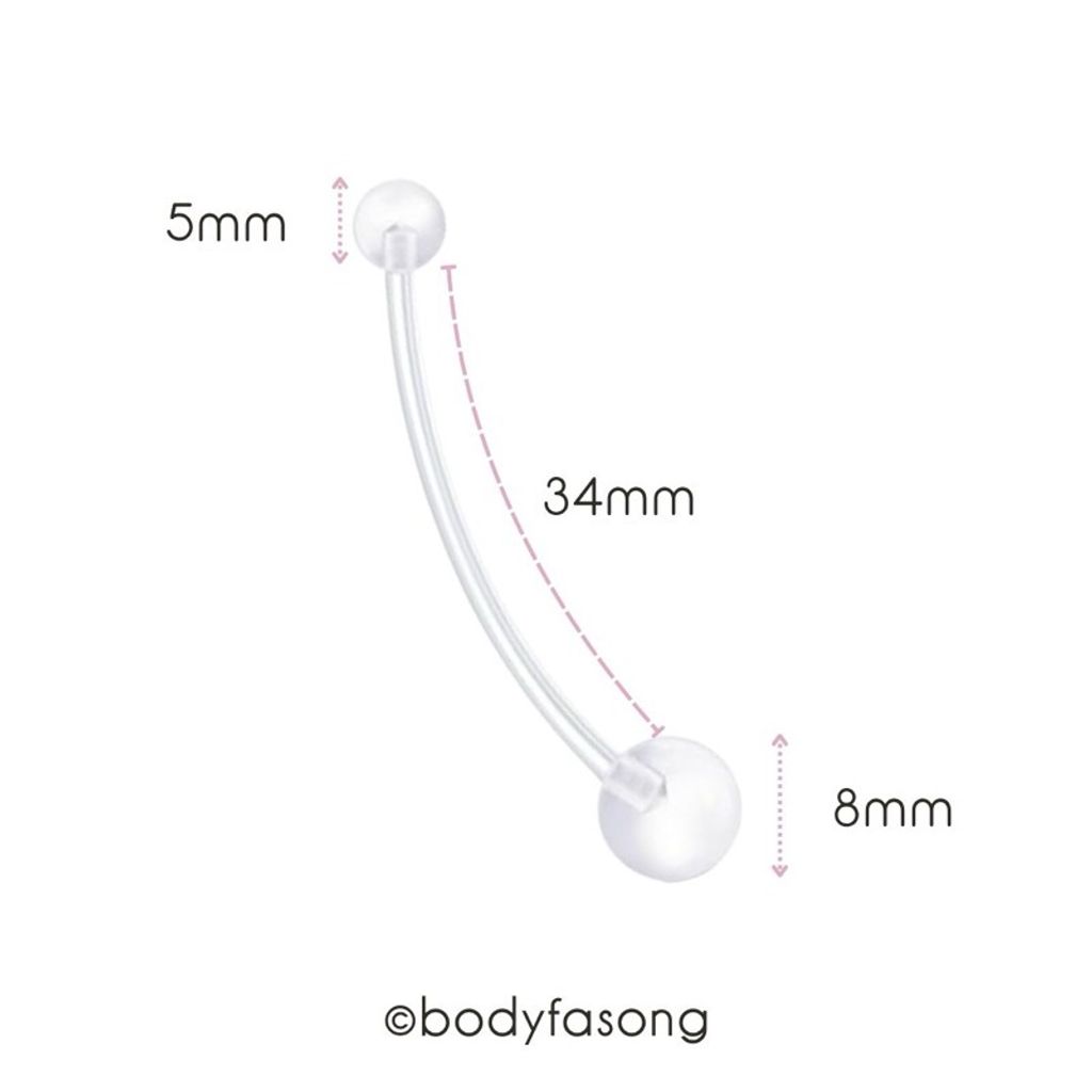 懷孕用肚臍環基本款，尺寸標示長34mm 球5x8mm