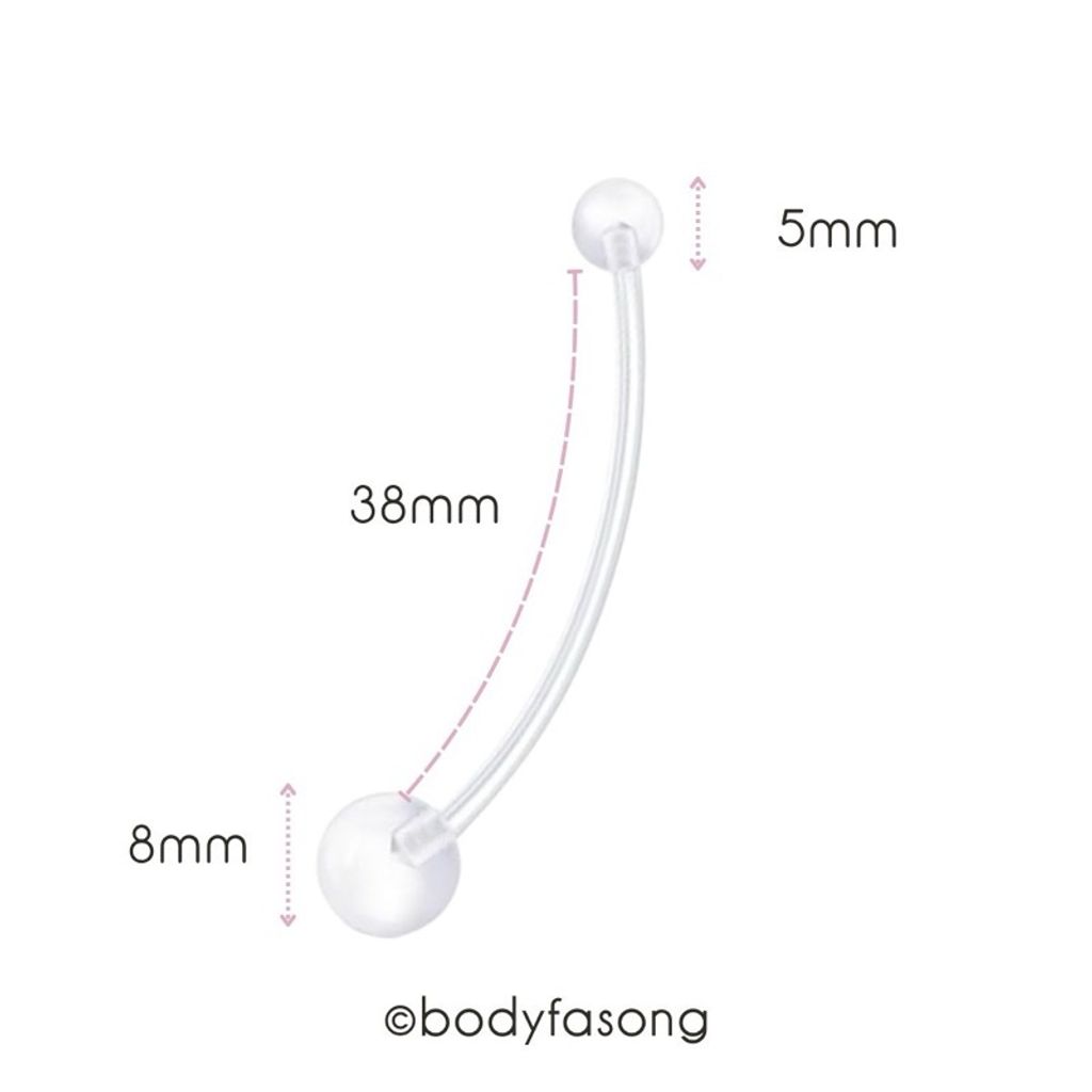 懷孕用肚臍環基本款，尺寸標示長38mm 球5x8mm