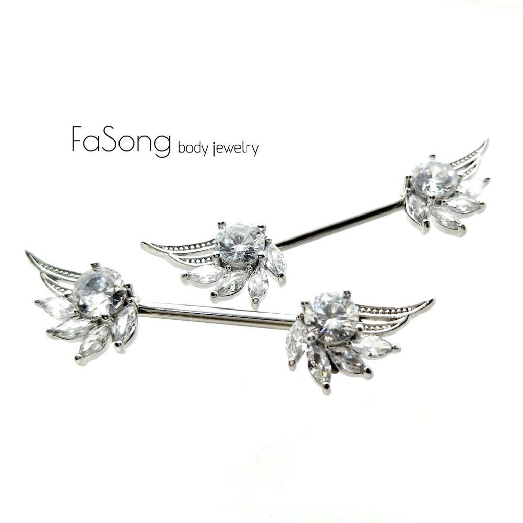 14G 醫療鋼乳頭槓鈴 雪羽