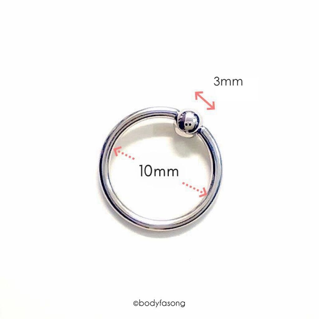 16G 醫療鋼封閉環， 尺寸標示內徑10mmx3mm鋼珠
