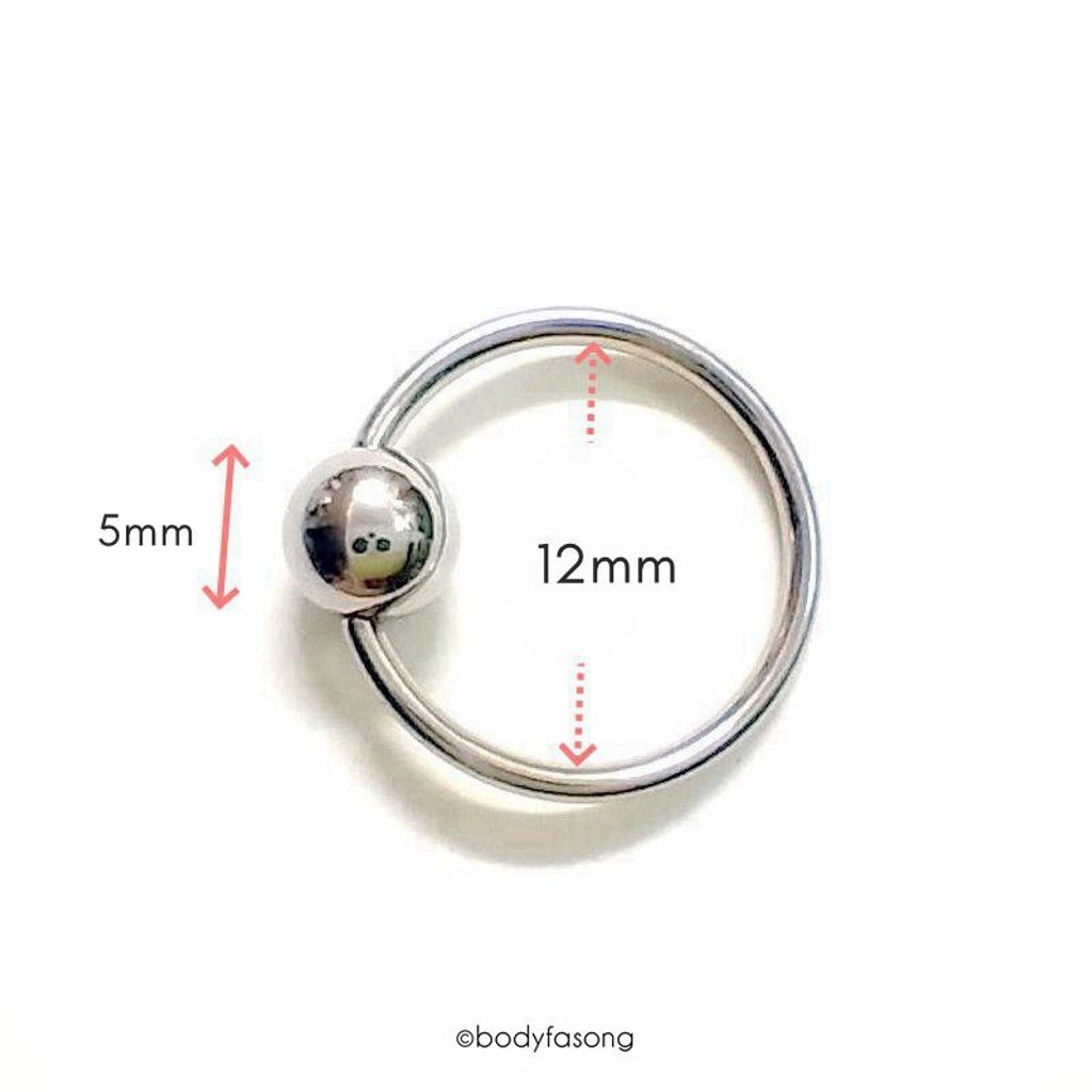 16G 醫療鋼封閉環， 尺寸標示內徑12mmx5mm鋼珠