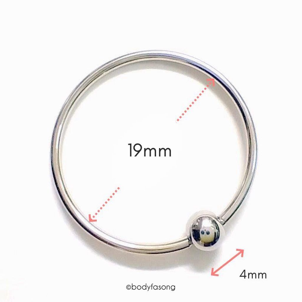 16G 醫療鋼封閉環， 尺寸標示內徑19mmx4mm鋼珠