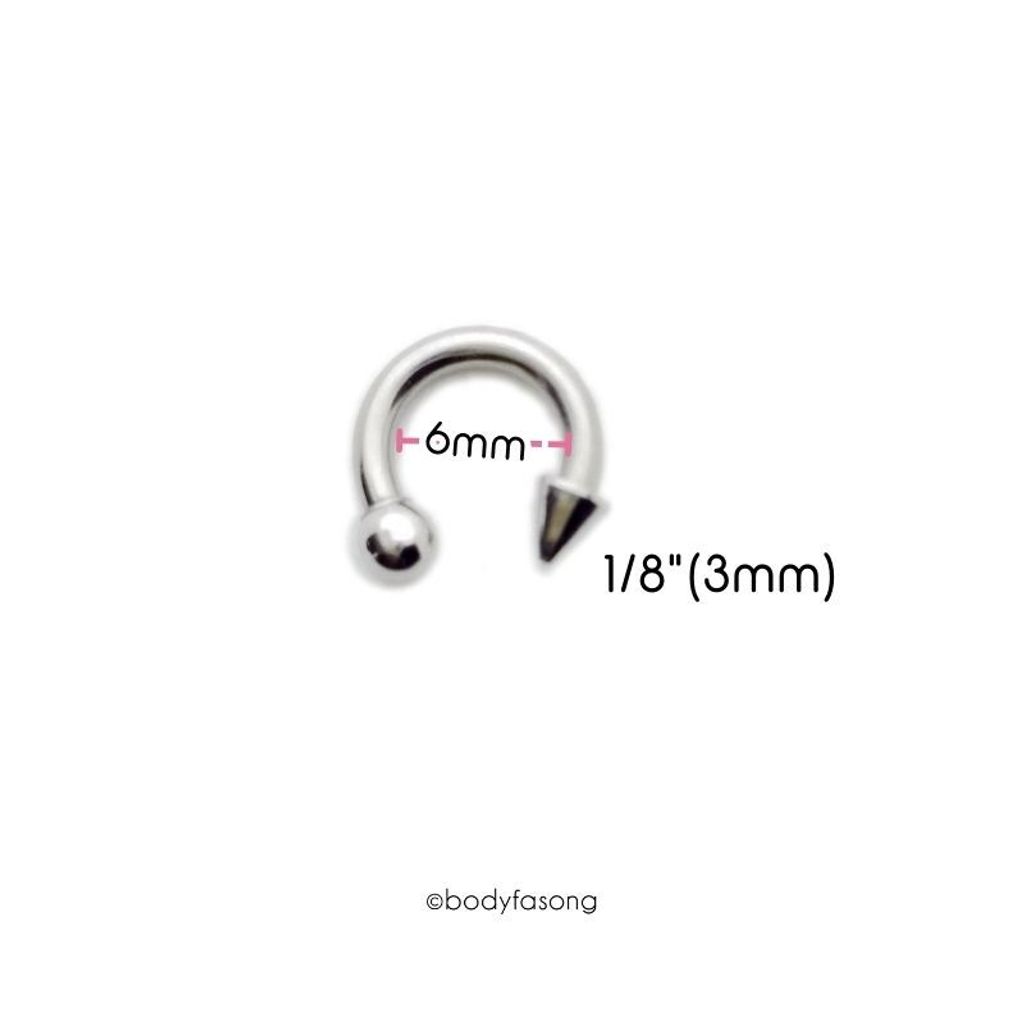 14G 醫療鋼馬蹄槓鈴 圓錐款，內徑6mm 3mm鋼珠