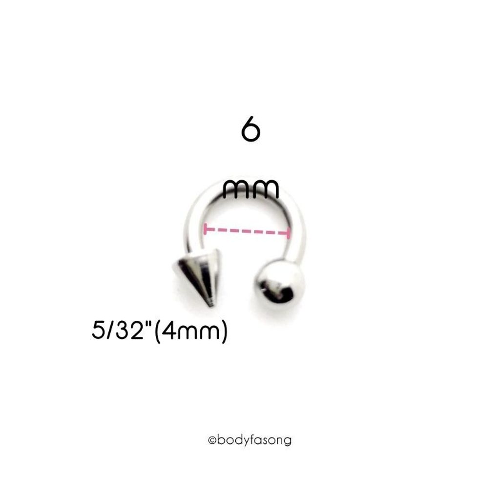 14G 醫療鋼馬蹄槓鈴 圓錐款，內徑6mm 4mm鋼珠