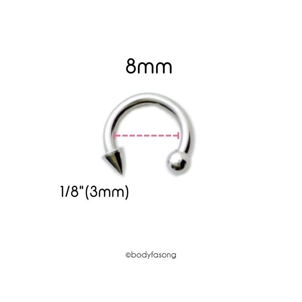 14G 醫療鋼馬蹄槓鈴 圓錐款，內徑8mm 3mm鋼珠