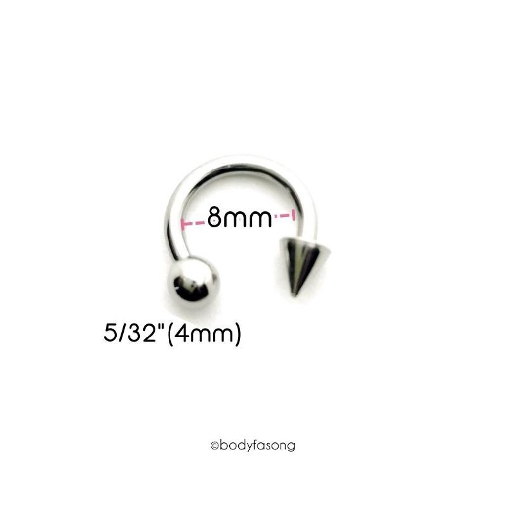 14G 醫療鋼馬蹄槓鈴 圓錐款，內徑8mm 4mm鋼珠