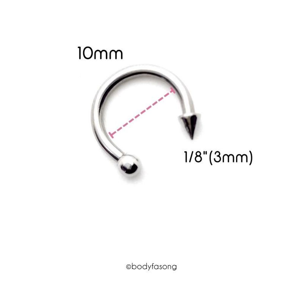14G 醫療鋼馬蹄槓鈴 圓錐款，內徑10mm 3mm鋼珠