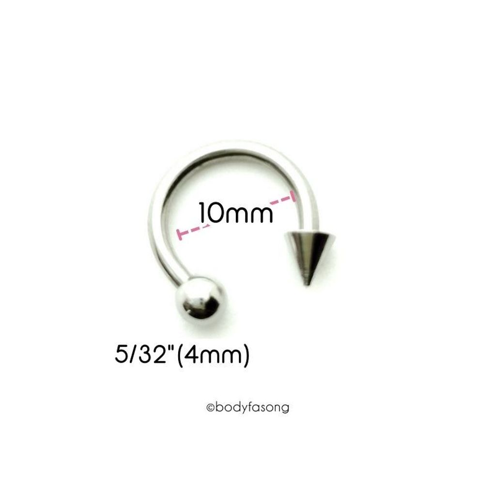 14G 醫療鋼馬蹄槓鈴 圓錐款，內徑10mm 4mm鋼珠