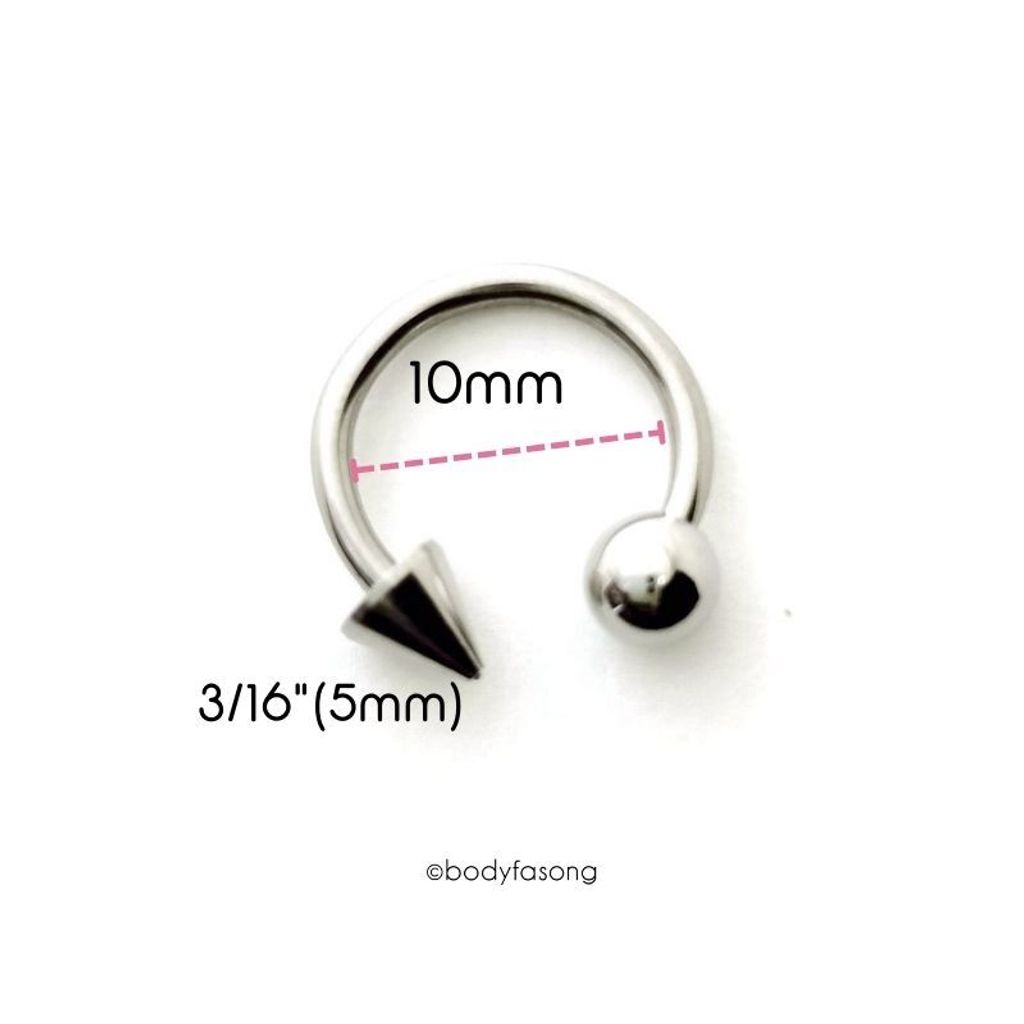 14G 醫療鋼馬蹄槓鈴 圓錐款，內徑10mm 5mm鋼珠