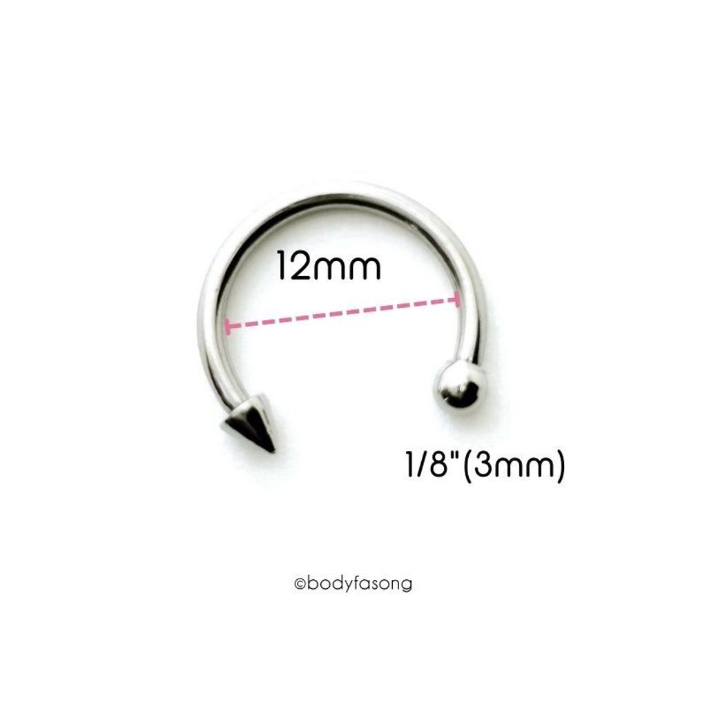 14G 醫療鋼馬蹄槓鈴 圓錐款，內徑12mm 3mm鋼珠