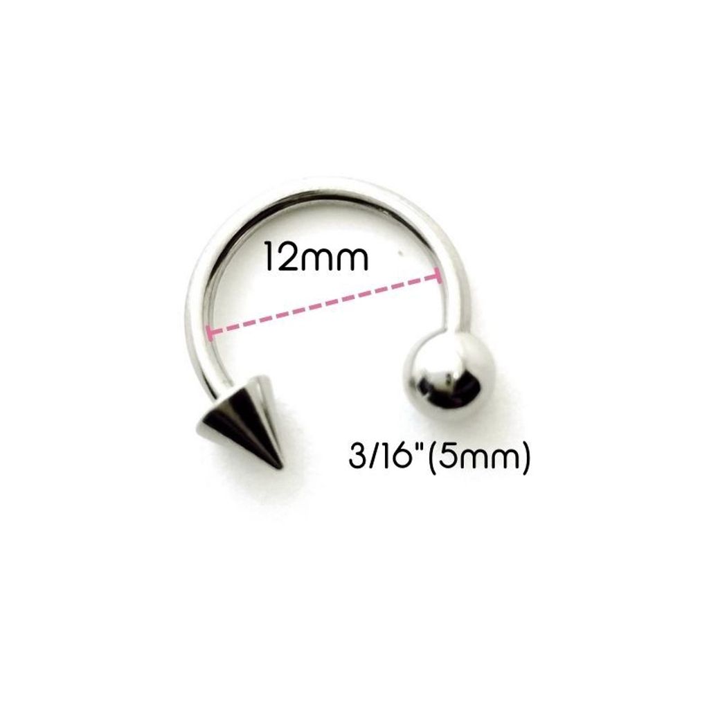 14G 醫療鋼馬蹄槓鈴 圓錐款，內徑12mm 5mm鋼珠