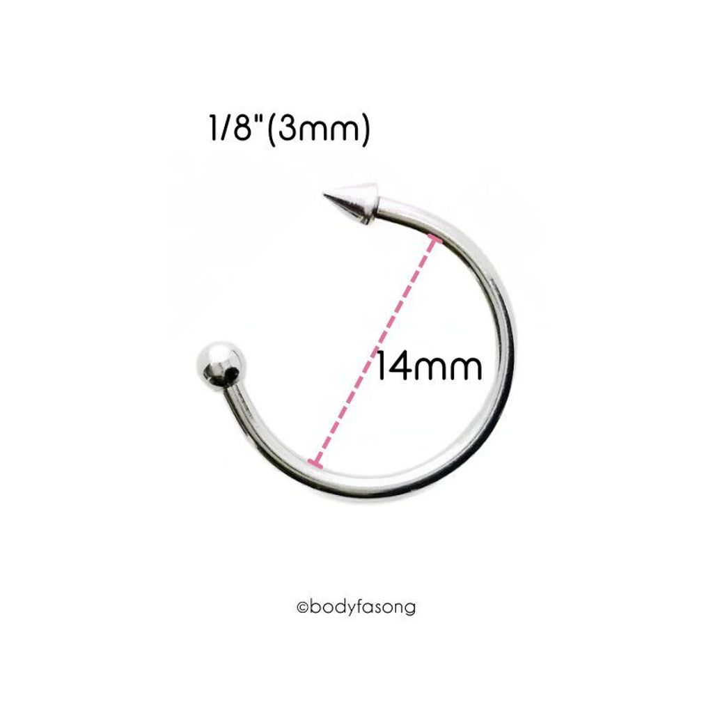 14G 醫療鋼馬蹄槓鈴 圓錐款，內徑14mm 3mm鋼珠