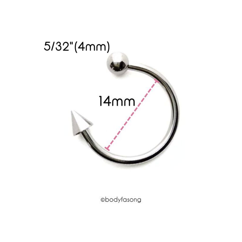 14G 醫療鋼馬蹄槓鈴 圓錐款，內徑14mm 4mm鋼珠