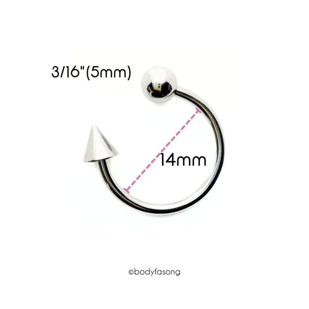 14G 醫療鋼馬蹄槓鈴 圓錐款，內徑14mm 5mm鋼珠